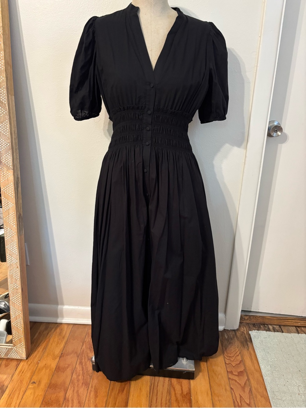 sundays Black Smocked-Waist Maxi Dress